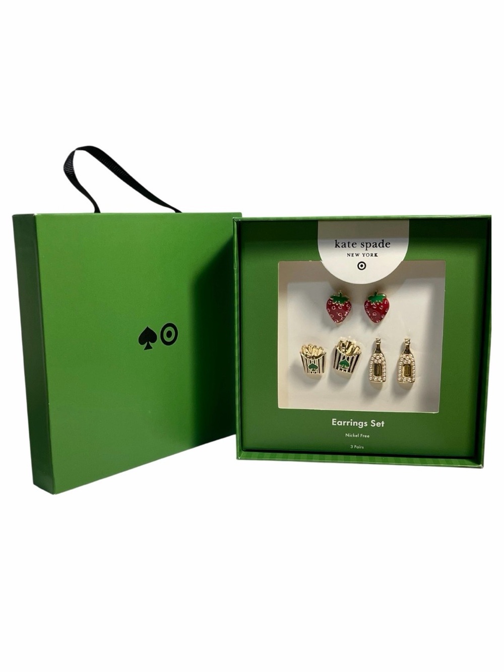 Kate Spade x Target 3 Pairs Earrings Strawberry, French Fries, Champagne - NWT